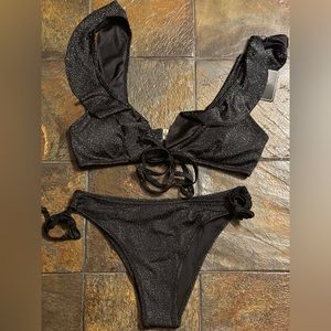 Never worn, black glitter, bikini, set size medium